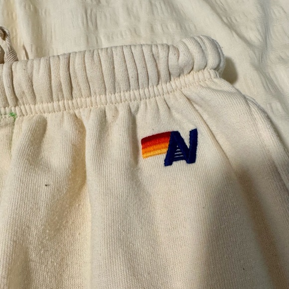 Aviator Nation LA Jolla CA Cream Sweatpants with Rainbow Logo - Picture 6 of 9